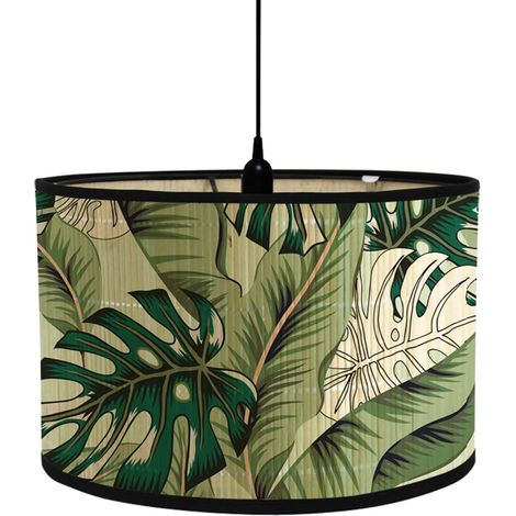 Abat-jour cylindrique classique en tissu, abat-jour de rechange à motif de plante tropicale, abat-jour fait main, convient aux lampes de table, suspensions, lampes de chevet, lampadaires (motif de pla (1/5)