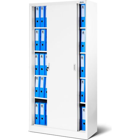 Armoire de bureau en métal avec portes coulissantes KUBA, 900 x 1850 x 400 mm, blanc (1/3)
