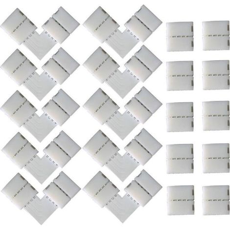 10 PCS en Forme de L Raccord d'angle de Rapide 4 Pin, 10 PCS 4 Pin LED Bande de Connecteur, pour les Strip LED SMD 5050 RGB de 10mm de large (Blanc) (1/4)
