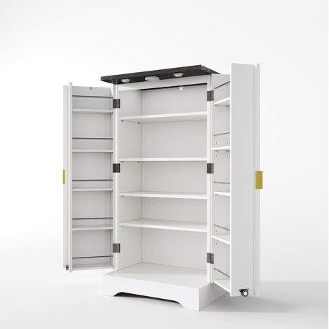 Hoher Küchenschrank mit LED-Licht und Gewürzregal, Weiß, 120 x 60,5 x 40 cm (1/5)