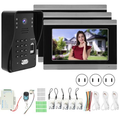 Sonnette vidéo WiFi 7 pouces filaire 3en1 à code IC empreinte digitale contrôle d'accès pour TUYA APP à distance 100-240V AC prise US (1/5)