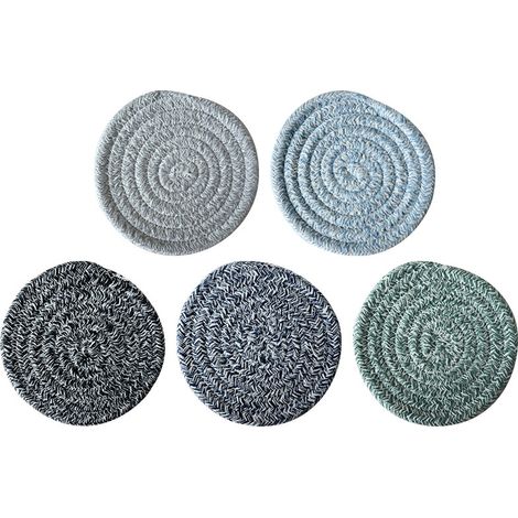 Dessous de verre ronds en coton tissé à la main (1/5)
