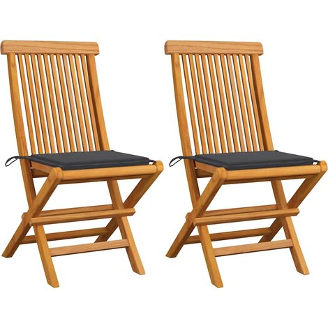 vidaXL Sillas plegables con cojines color antracita, 2 unidades, madera maciza de teca. (1/5)