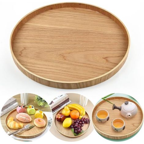 Plateau rond en bois de 30 cm pour boissons, clés, cosmétiques et décoration (1/5)