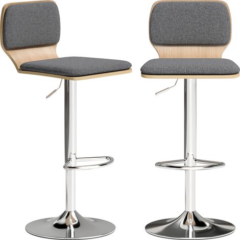 Set aus 2 Barhockern, höhenverstellbare Barstühle mit Rückenlehne und um 360° drehbarer Fußstütze, 41 x 47,5 x 81–102 cm, grau