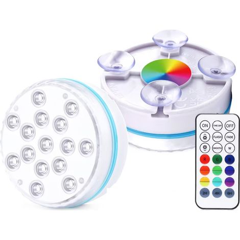 Kaelt - Lumière LED Submersible 2 Pcs,Eclairage Piscine LED Sous l'eau IP68 Étanche 16 RGB Couleurs,Lampe Piscine avec Télécommande RF et Ventouse,Lumiere Piscine pour Aquariums,Baignoire,Vase,Étangs (1/4)
