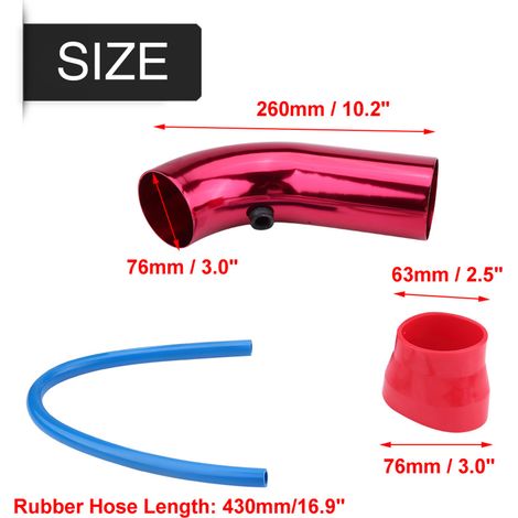 Kit de tuyau d'admission d'air froid universel pour voiture, 76 mm/3 pouces, avec filtre, rouge (1/5)
