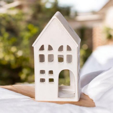 House Tealight Holder - Ceramic - L11 x W8 x H21 cm - Cement