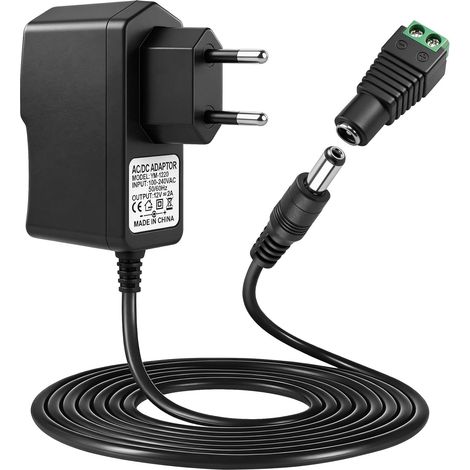 Adaptateur LED Secteur 12V 2A 24W, Transformateur AC 100-240V 50/60Hz, Alimentation avec 5.5x2.1mm Fiche DC, Prise EU Chargeur pour Bandes LED, CCTV Caméra, Routeur, Écran, Disque Dur (1/5)