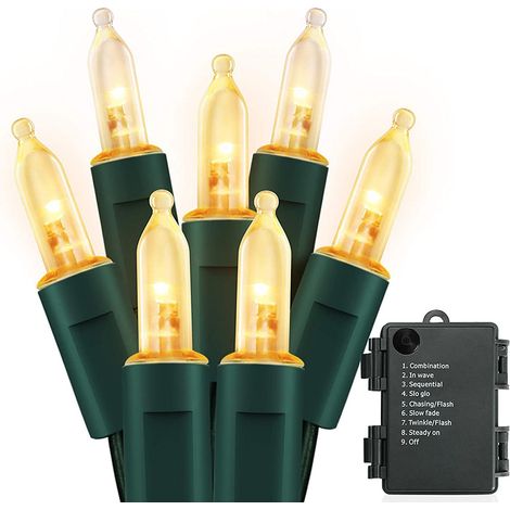 Guirnalda de luces para árbol de Navidad, blanco frío, 10 m, 100 LED, para interior y exterior, funciona con pilas, resistente al agua, 8 modos de iluminación, decoración para fiestas navideñas, hogar (1/4)