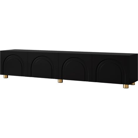 Meuble TV bas 4 portes avec relief arc en métal noir pour salon (1/5)