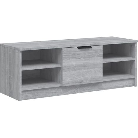 Meuble TV classique avec rangement espace organisé 102 x 35 x 36 cm en bois d'ingénierie gris (1/5)
