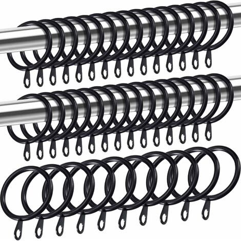 Anneaux de rideaux en métal, anneaux de suspension pour rideaux et tringles, anneaux à œillets coulissants drapés de 30 mm de diamètre intérieur (noir, paquet de 40) (1/5)
