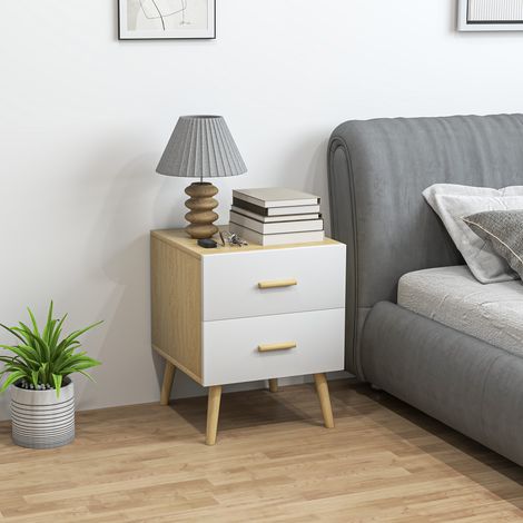 Table de chevet en bois de style scandinave avec 2 tiroirs. 40x40x50 cm. Chêne.