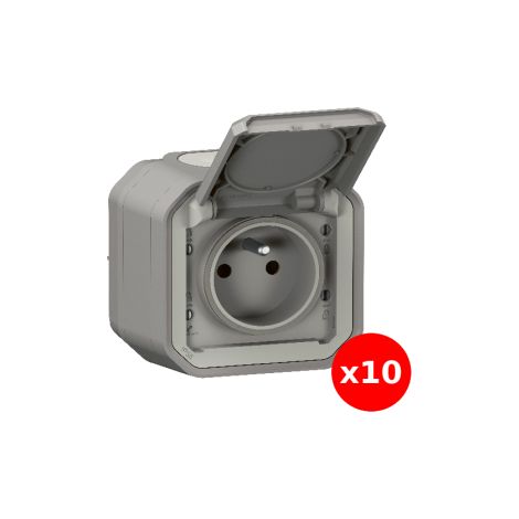 Legrand - Plexo L - LOT de 10 prises de courant 2P+T - Saillie - Gris - Ref. : 069731Lx10 (1/5)