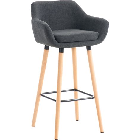 CLP – Tabouret de bar en tissu gris foncé – Hauteur d'assise 79 cm – Piétement en bois hêtre – Repose-pieds métal – Confort ergonomique