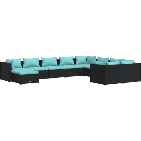 Maison Exclusive - Set Divani da Giardino 10 pz con Cuscini in Polyrattan Nero (1/5)