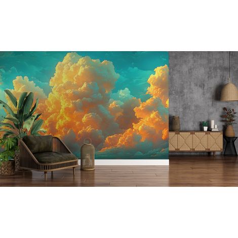 Papier peint nature - grands nuages illuminés par le soleil - 150 x 250 cm (1/2)