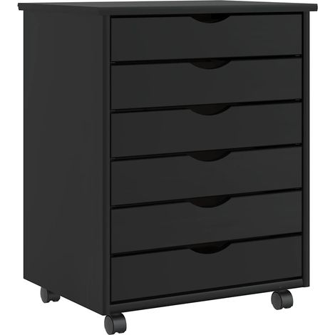 Armoire roulante à 6 tiroirs en pin massif noir 53 x 39 x 65,5 cm - PANGIVO (1/5)