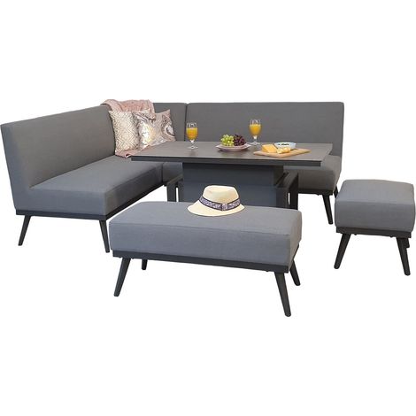 Signature Weave Kimmie Corner Sofa Bench Stool Gas Lift Dining Table Set Grey (1/3)
