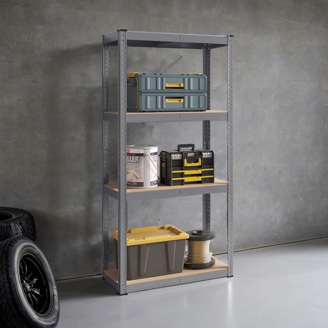 Étagère de rangement, étagère à livres, 4 niveaux, étagère de cuisine, étagères ajustables, gris (1/5)