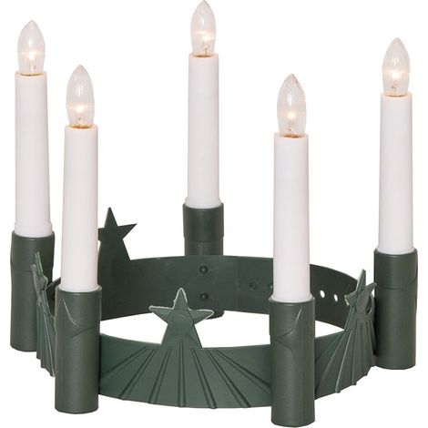 Kerzenkrone ,Santa Lucia' mit 5 E10 Kerzen, batteriebetrieben, Kunststoff, grün, größenverstellbar Ø 15,5-19,5cm (1/4)