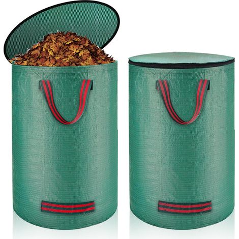 Lot de 2 sacs à déchets de jardin de 120 l - Sacs de jardin - Sacs de jardin étanches - Pliable - Réutilisable - Avec couvercle - Pour herbe et feuilles (1/5)