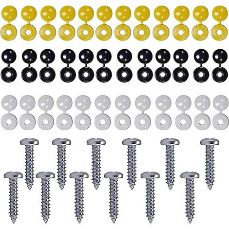 Kit de fixation de plaque d'immatriculation, 12 vis et 36 capuchons, vis et capuchons, fixations de plaque d'immatriculation (1/5)