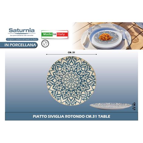 Set 4 Pezzi Table Piatto Piano da Tavola in Porcellana Siviglia 31 cm
