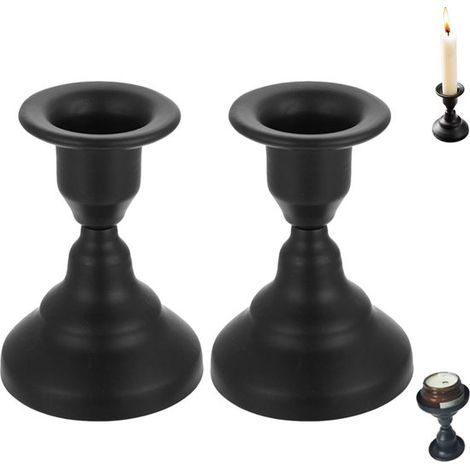 Lot de 2 bougeoirs en métal noir de 7,6 cm de haut, style vintage, pour bougies parfumées et décoration intérieure. (1/5)