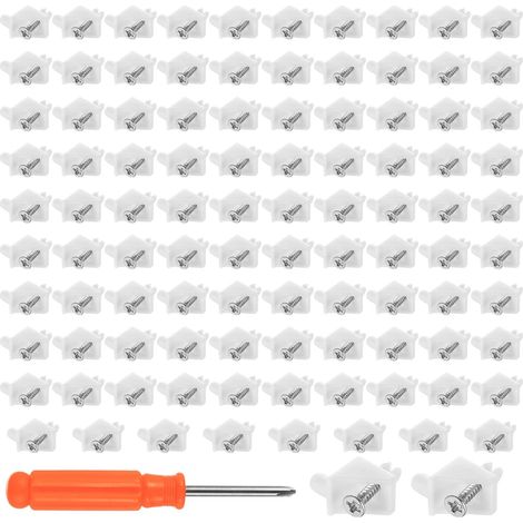 100 supports d'étagère blancs, 5 mm, avec vis et tournevis inclus. (1/5)