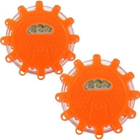 2pcs Balise de Signalisation Lumineuse LED, Lumière d'urgence d'Avertissement, éclairage d'urgence avec Base Magnétique et 9 Modes Clignotant pour Voiture, Camion, Bateau,Gyrophare LED Orange (1/5)