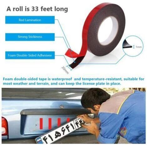 Scotch Double Face Extra Fort, 1 Rouleau (5MM10M) Noir Mousse PE Film Rouge Imperméable et ultra Résistant aux Hautes Températures Ruban de montage pour Voiture Fixation Maison et Bureau (1/4)