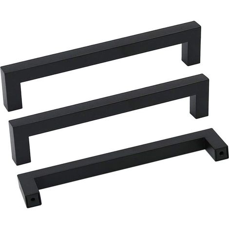 Lot de 10 Poignées de Meuble en Acier Inoxydable de 160 mm Poignées de Tiroir Style Moderne pour Commode Armoire Porte Noir (1/5)