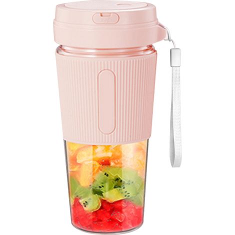 Mixeur à jus portable 2 lames 300ml, tasse multifonction rechargeable USB, pour maison et voyage, rose (1/5)