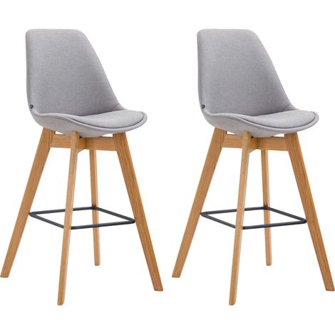 Conjunto de 2 taburetes de bar de estilo escandinavo con respaldo de tela gris y estructura de madera natural 100005578 (1/4)