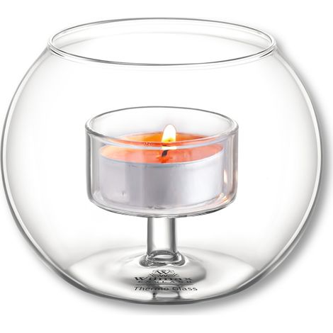 Portavelas Wilmax para velas de té - candelabro de cristal térmico - portavelas para 1 vela de té - portavelas transparente - ideal para bodas, hogar, sala de estar, mesa de centro y decoración. (1/5)