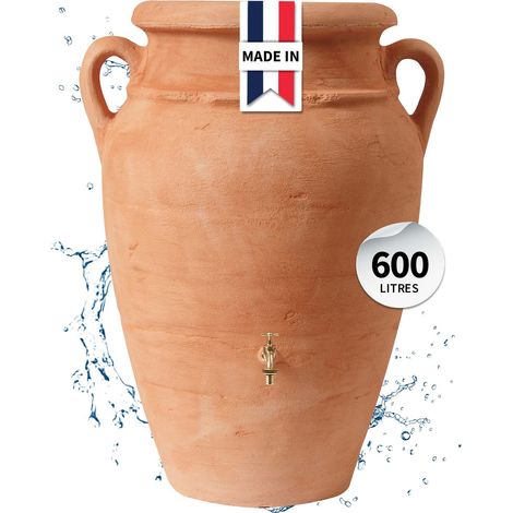 Garantia – Réservoir amphore ANTIK 600L terracotta – Récupérateur d'eau de pluie 100% recyclable – Bac à plantes intégré – Résistant aux intempéries