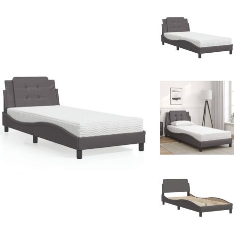 Lit avec matelas gris 90x190 cm similicuir - Lit Double - Lit Plateforme - Lit Design - Lit Confortable - Literie (1/5)