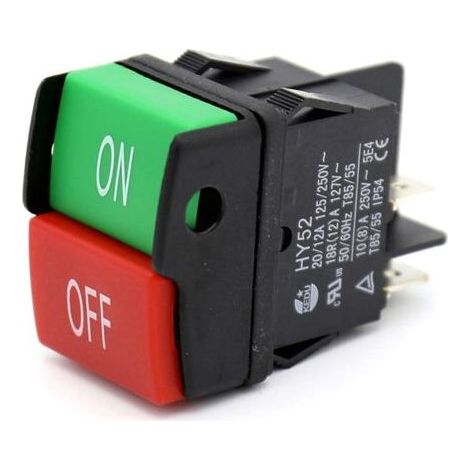 Pair - HY52 Lot de 1 interrupteurs à Bouton Poussoir pour appareils électroménagers, équipement électrique, Outils électriques 125/250 V 20/12/10 (8) A, HY52, 250.00V (1/5)