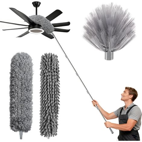 Plumeau télescopique 6 m en microfibre, tête de loup pour nettoyage des surfaces en hauteur (1/5)