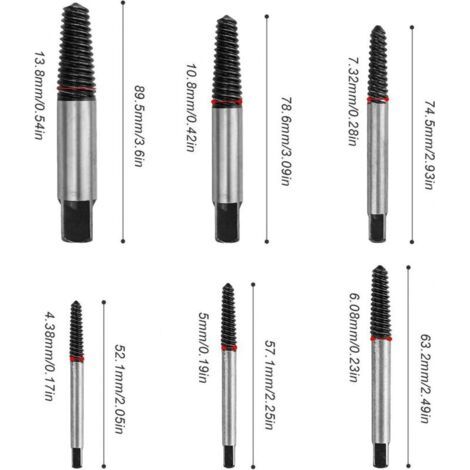 Extracteur de vis 1/8-1 pouce, extracteur de vis cassé 6 pièces, extracteur de goujons, pour vis et tuyaux endommagés