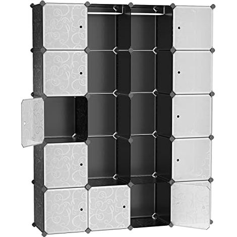 Songmics – Dressing modulable noir 143 x 178 x 36 cm – Plastique PP et ABS – Montage facile avec système d'emboîtement – Charge max 10 kg par étagère (1/5)