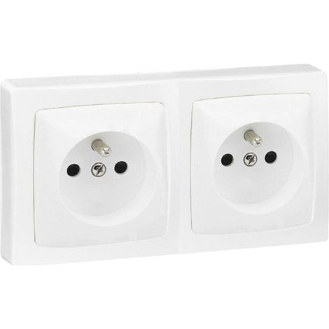 Double prise 2P+T - Horizontal et vertical - Blanc (1/2)