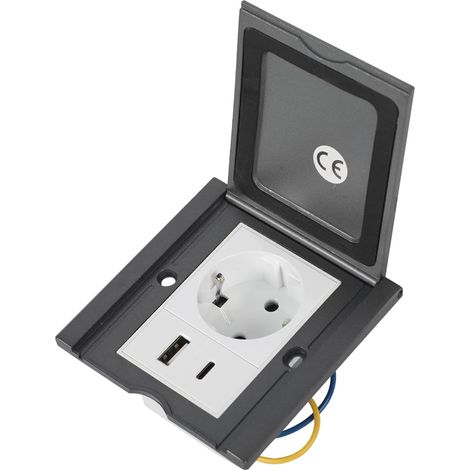 Prise de sol encastrée, prise murale au sol, réservoir au sol en acier inoxydable avec 1 prise + 1 USB-A + 1 Type C, design profilé, étanche à l'eau et à la poussière, prise à clapet, encastrée (1/5)