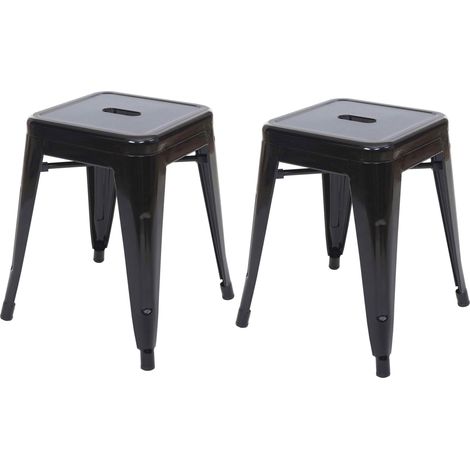 2er-Set Hocker HHG-804, Metallhocker Sitzhocker, Metall Industriedesign stapelbar schwarz