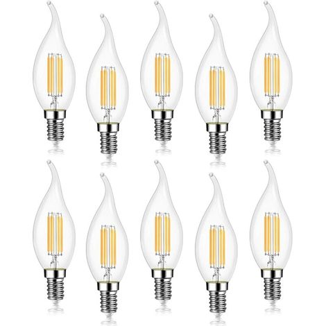 10er-Packung 4-W-E14-LED-Filamentlampen, 470 lm Kerzenflamme, Kaltweiß 6000 K, nicht dimmbar, 360° Abstrahlwinkel