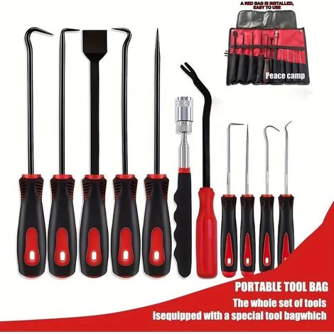 Kit de 12 tournevis pour joints d'huile automobile avec grattoir et outil télescopique magnétique pour le retrait des joints de durites, orange-rouge, 330 x 130 x 70 mm (1/5)