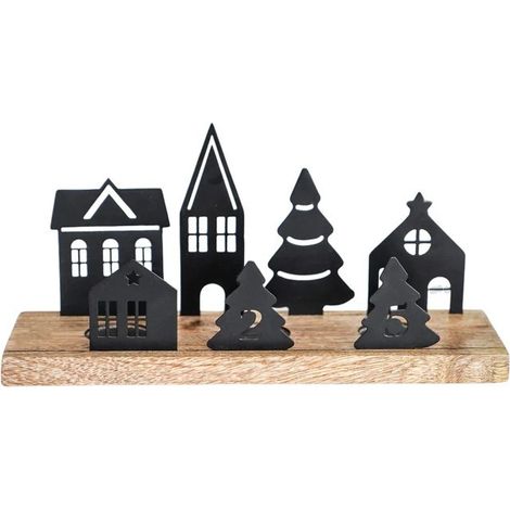 Advent Candle Holder with Accessories - Steel/Wood - L9 x W28 x H13.5 cm - Black