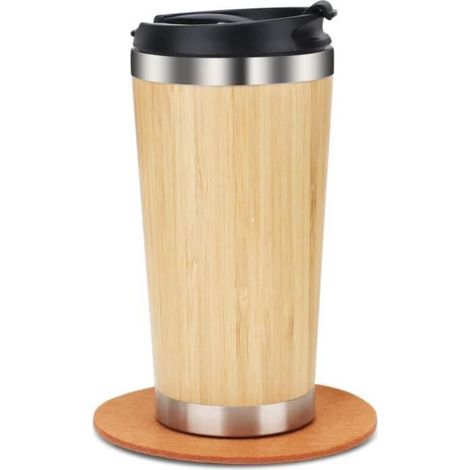 Tasse à café - - 450ML - Acier inoxydable - Bambou - Isolante thermique (1/5)